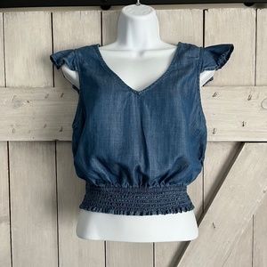 Denim V-neck blouse